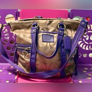 Coach Poppy Tan and Purple Shoulder Bag